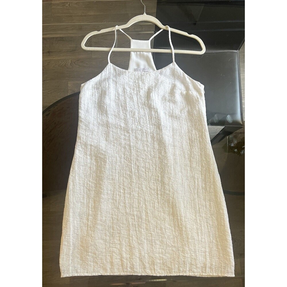 1.STATE White Textured Eyelet Halter Mini Dress Sz S Shift Summer Bridal Fairy